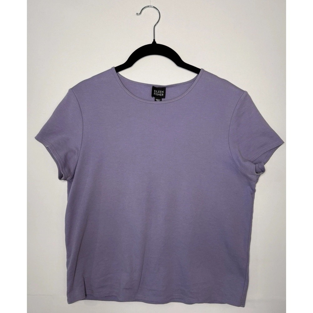 Eileen Fisher Women's M Purple Lavender 100% Cotton Crew Neck Short Sleeve Tee - Picture 2 of 8